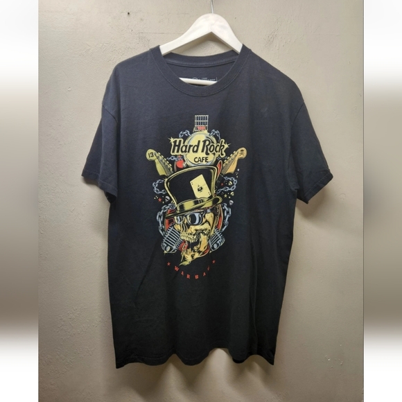 Hard Rock Cafe HRC Warsaw Black Large Shirt Skull Microphone Tophat T-shirt - Picture 1 of 10
